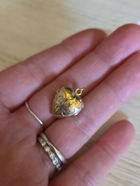 Gold Heart Stamped Locket Pendant - Elegant Floral Engraved Design